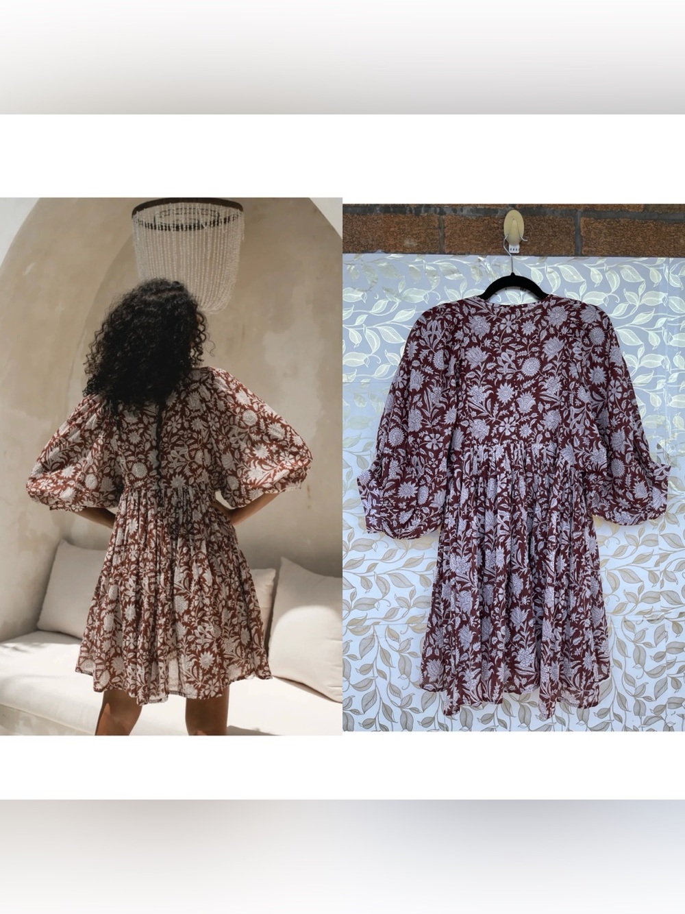Daughters of India Maroon Floral Cotton Mini Dress XS Boho - Picture 3 of 17